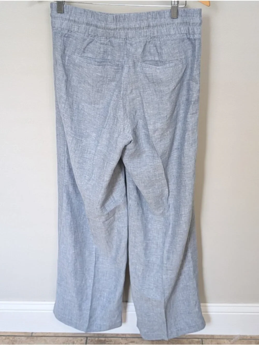 Athleta Pants Womens 6 Blue Cabo Linen Pleated Wide Leg Drawstring Casual Travel